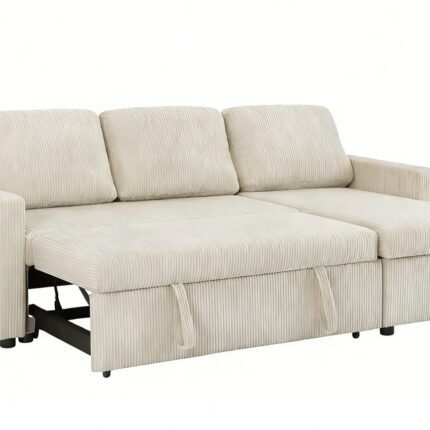 84″Tommy Beige Convertible Sectional Sofa Bed