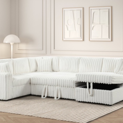 Forever Beige Sectional With Pull-Out Bed